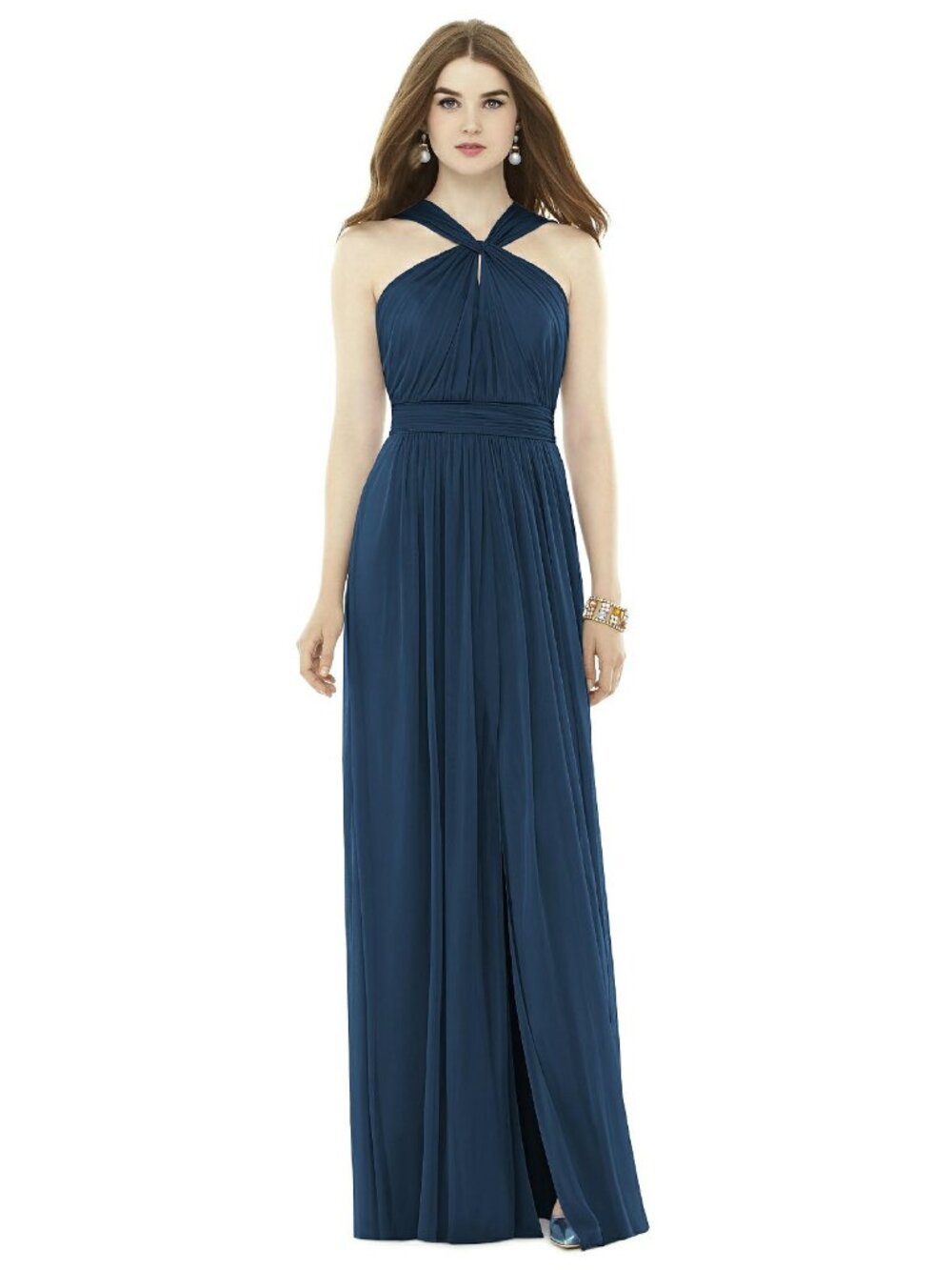 Alfred Sung 720...Maxi Chiffon Knit Halter Neck Dress...Sofia Blue...Sz 12